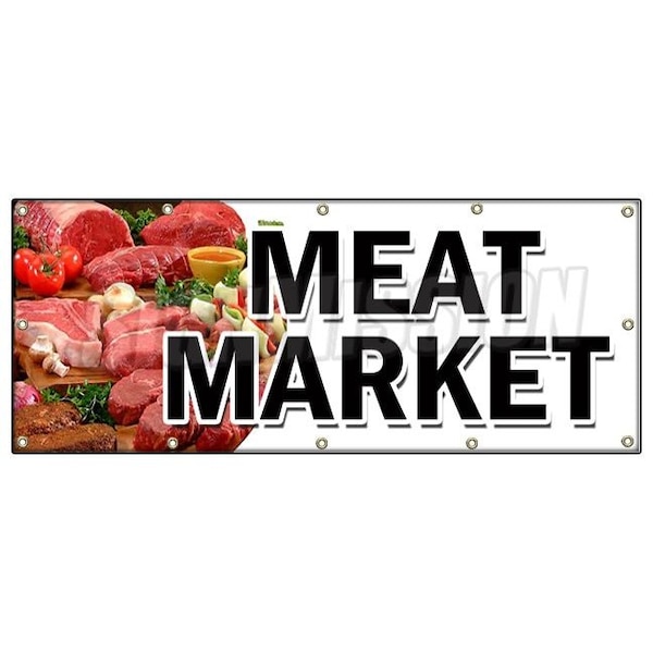 Signmission MEAT MARKET BANNER SIGN butcher gourmet usda prime pork chicken corn B-120 Meat Market - main